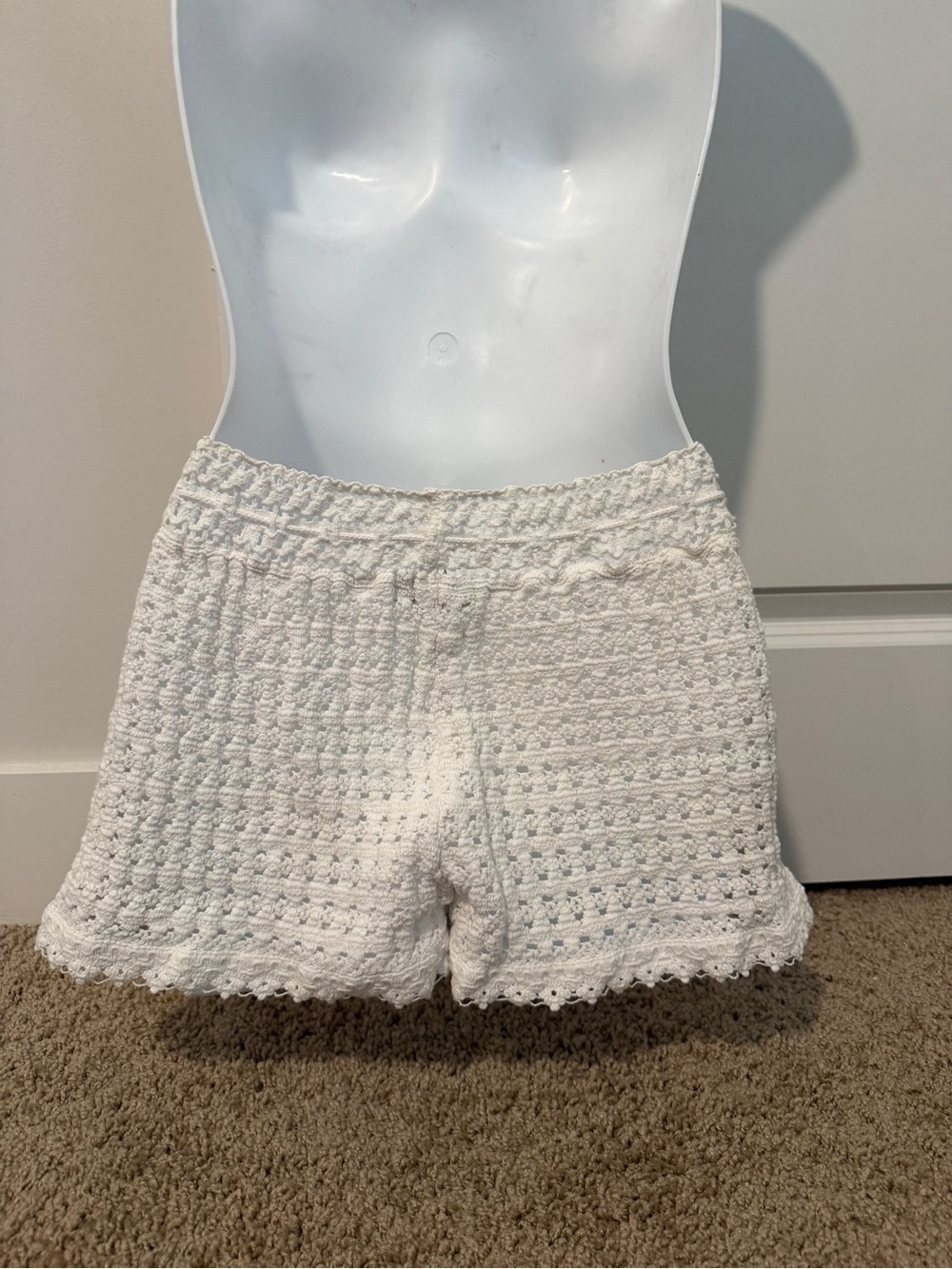 Crocheted Knit Drawstring Shorts - Cream - Picture 2 of 3